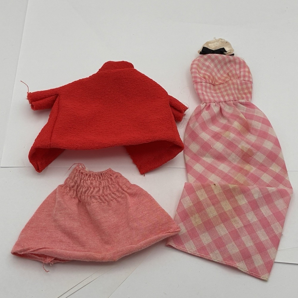 Vintage Mattel Barbie Quick Curl Dress Red Snap Pea Coat Slipper School Skirt